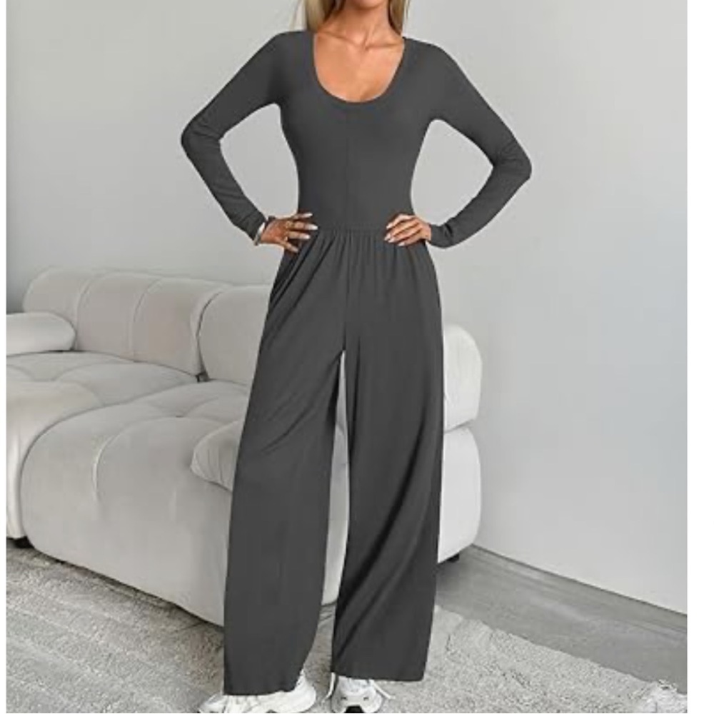 Light Gray Wide Leg Jumpsuit L - Picture 7 of 11